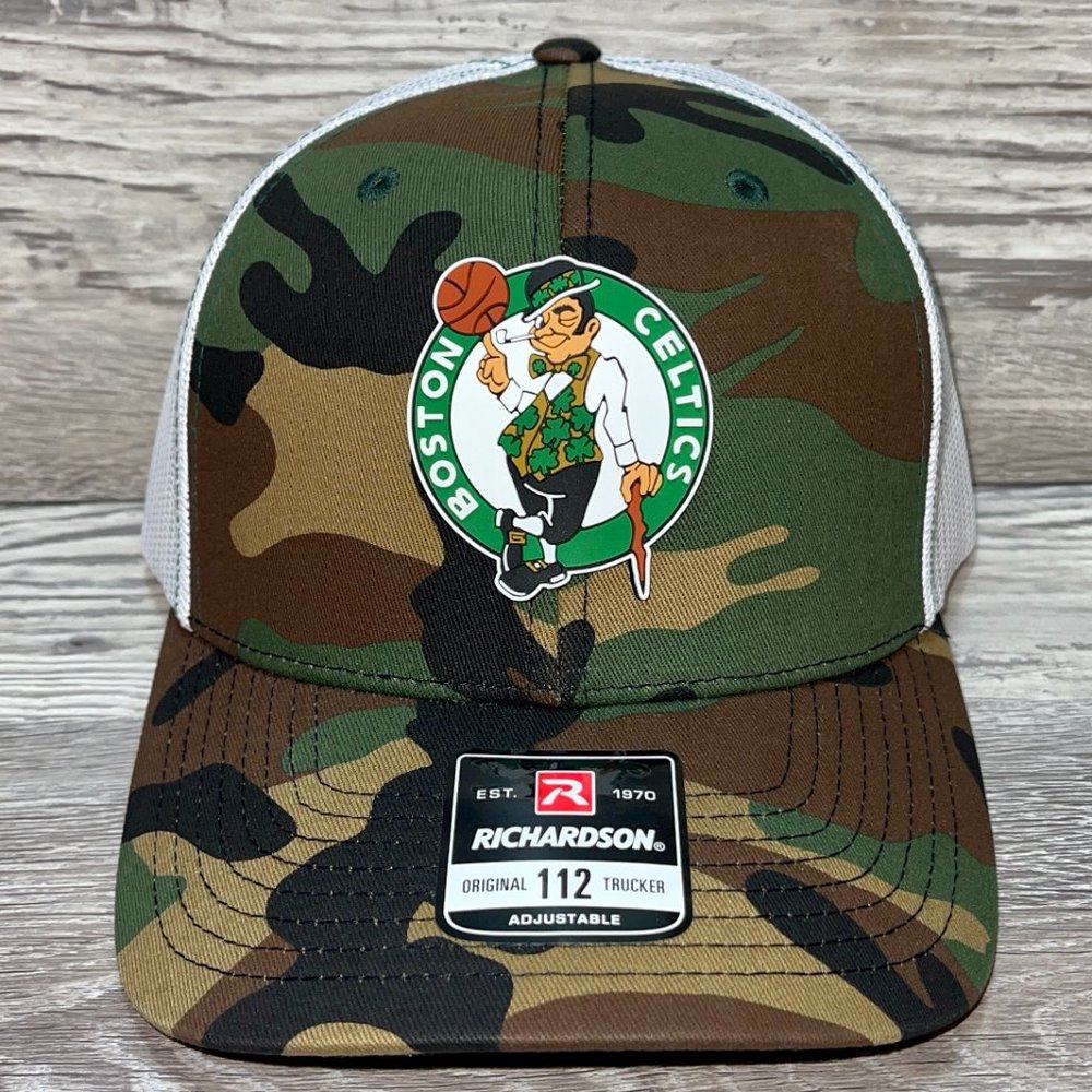 Boston Celtics 3D Snapback Trucker Hat- Army Camo/ White